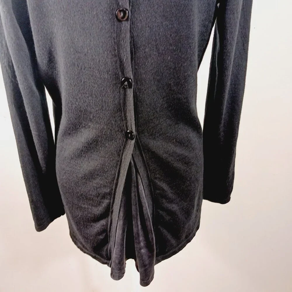 Forte Black Merino Wool & Silk Blend Button Back Open Long Sleeve Cardigan, MED